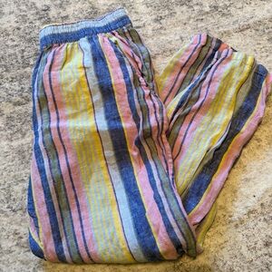 C&C California Yellow and Blue Striped Linen Pants